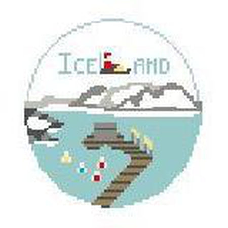 Iceland Travel Round Canvas - KC Needlepoint