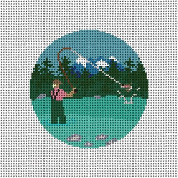 Fly Fishing Round Canvas - KC Needlepoint