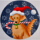 Golden Retriever Candy Cane Round Canvas - KC Needlepoint