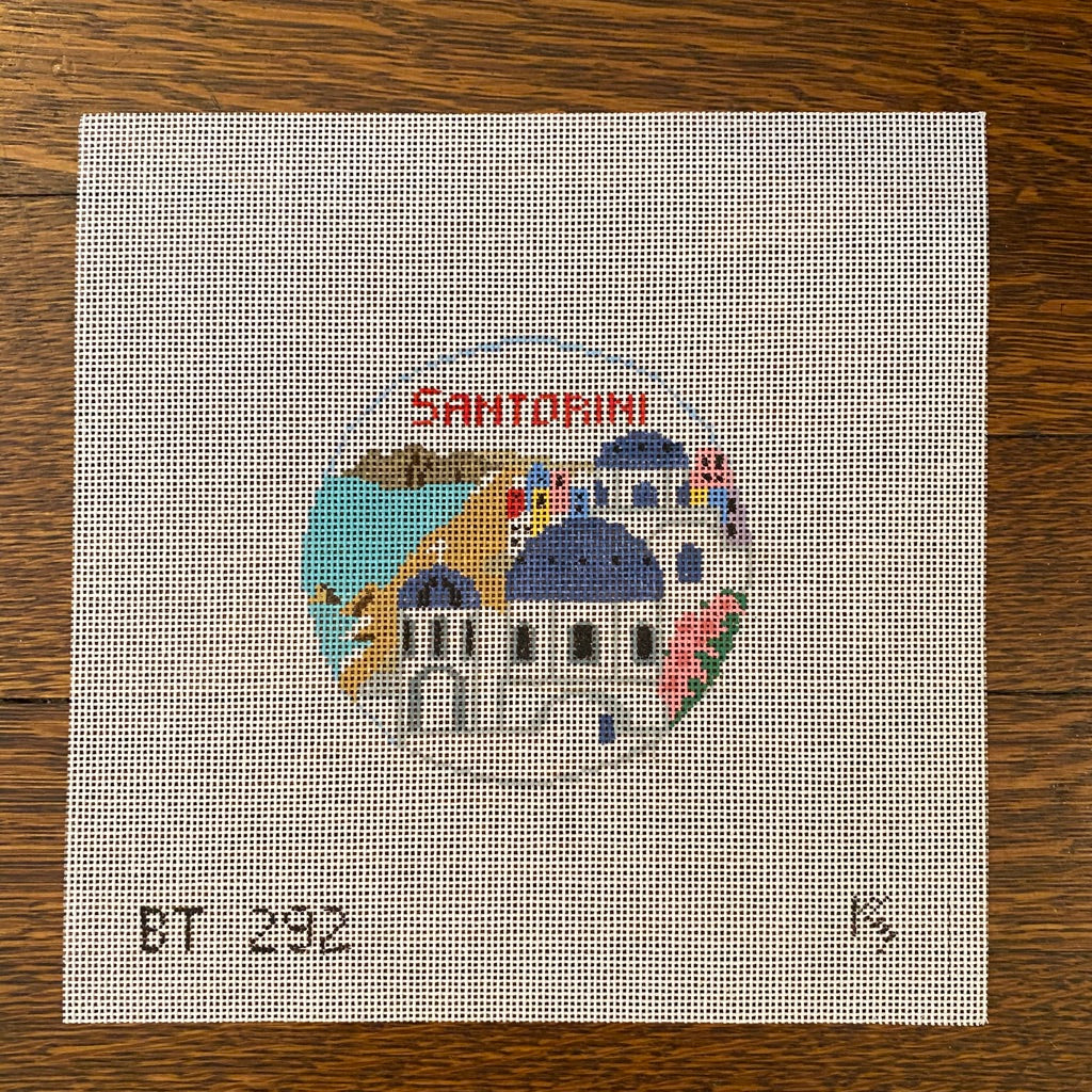 Santorini Travel Round Canvas – KC Needlepoint