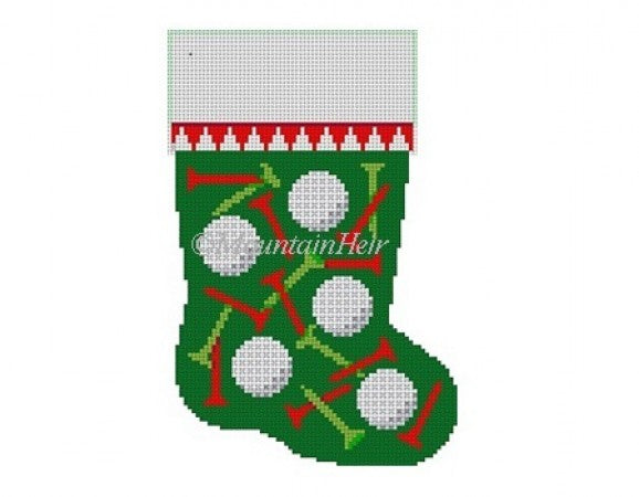 Golf Balls & Tees Mini Stocking Canvas - KC Needlepoint