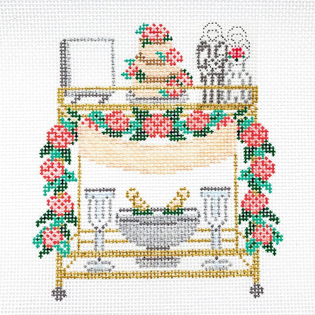 Two Brides Tux and Dress Wedding Bar Cart Canvas - KC Needlepoint