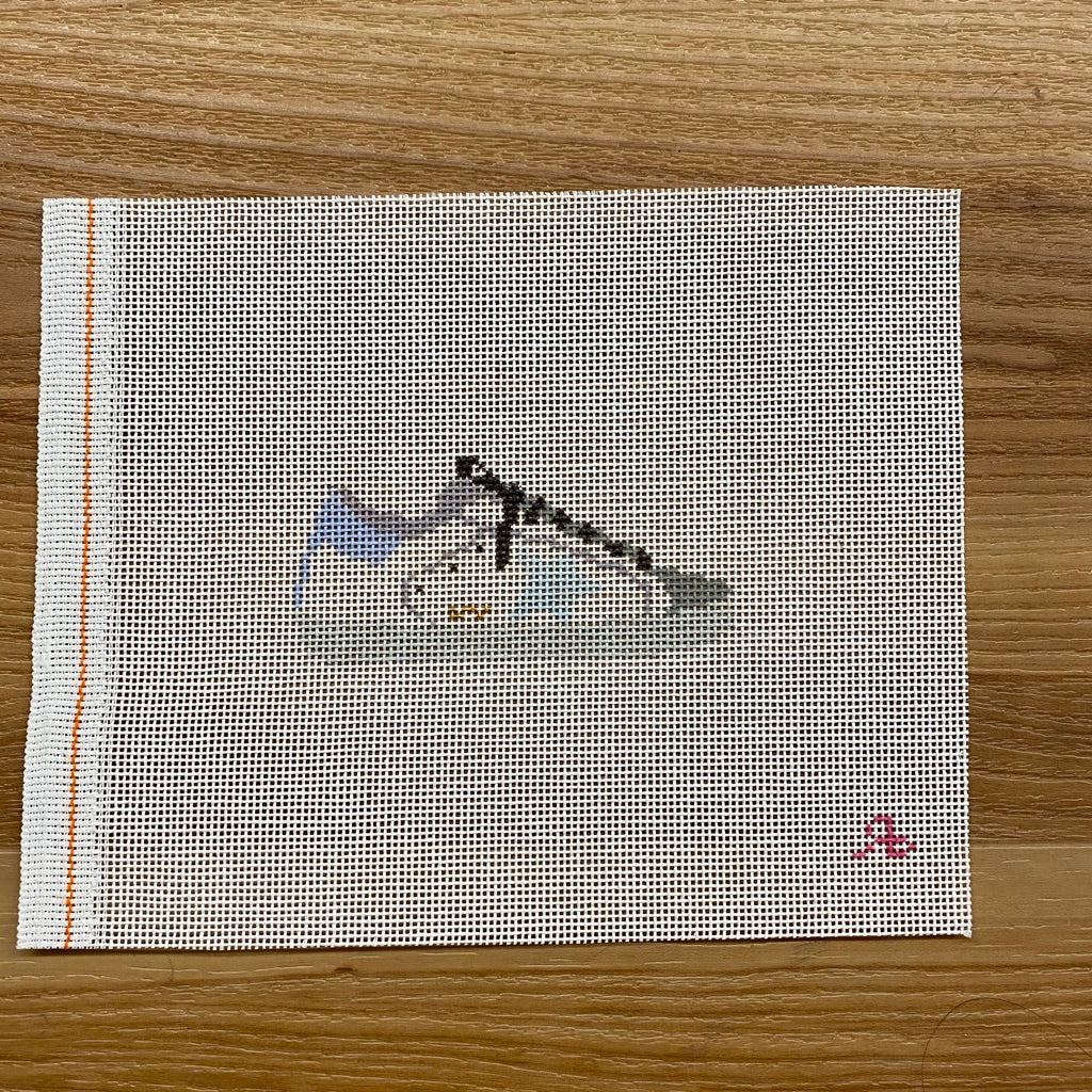 White Sneaker with Blue and Blue Star Canvas - needlepoint