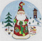 Patchwork Santa Round Canvas - KC Needlepoint